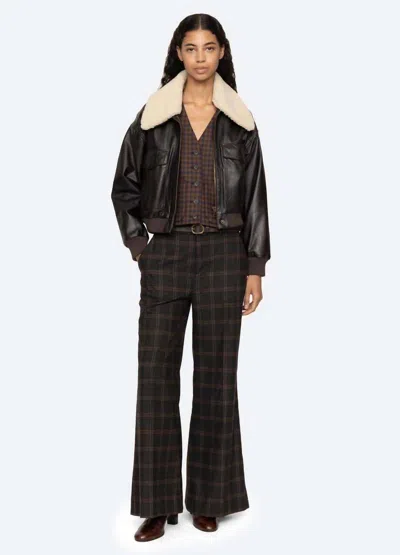 Sea Monroe Wool Plaid Belted High Waisted Pants In Brown Multi
