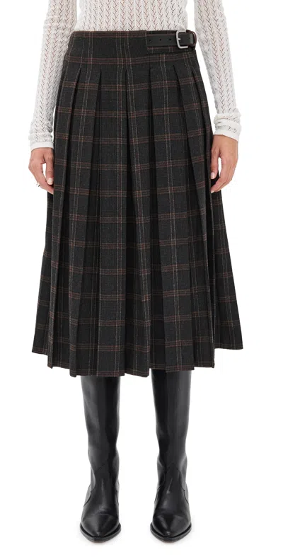 Sea Monroe Wool Plaid Belted Pleat Skirt Multi