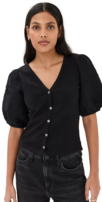 Sea Myra Cotton Combo Short Sleeve Top Black