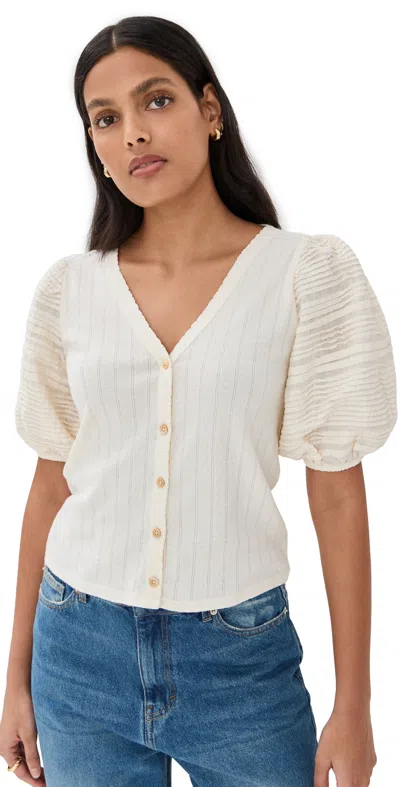Sea Myra Cotton Combo Short Sleeve Top Cream