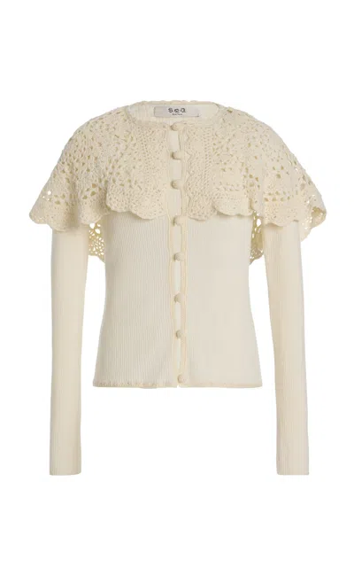 Sea Nara Crochet-trimmed Wool Cardigan In White