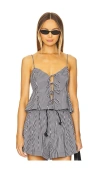 Sea Inactive Coo China Style Neci Tie-front Gingham Cotton Tank Top In Blue