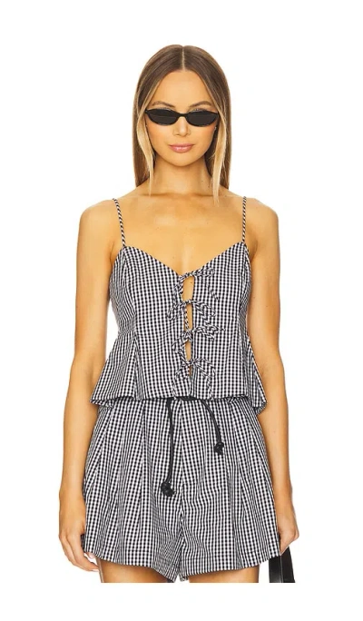 Sea Neci Tie-front Gingham Cotton Tank Top In Blue
