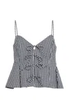 Sea Inactive Coo China Style Neci Tie-front Gingham Cotton Tank Top In Blue