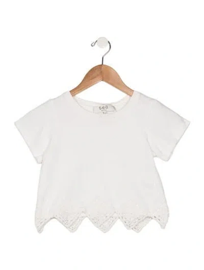 Pre-owned Sea New York Babies' 6 Y Girls Shortsleeve, Crewneck Sea Shirt In White