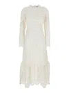 Sea New York Agathe Applique White Crewneck Long Dress With Asymmetric Hem In Tech Fabric Woman In White