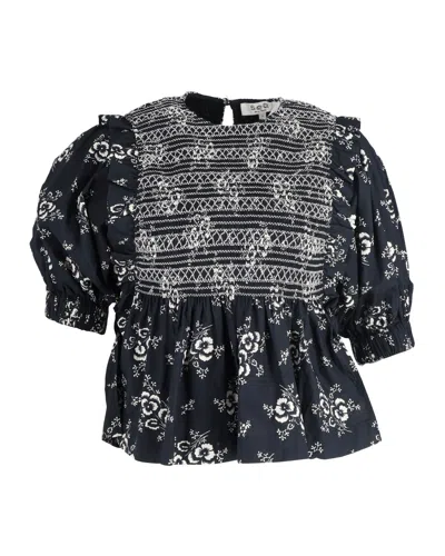 Sea New York Alessia Print Smocked Floral Print Top In Black Cotton
