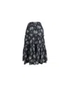 Sea New York Alessia Tiered Floral Midi-skirt In Black Cotton In Black