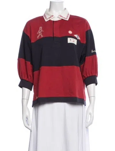 Pre-owned Sea New York Colorblock Pattern Three-quarter Sleeve Polo In Red