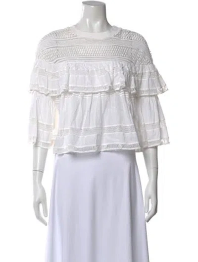 Pre-owned Sea New York Crew Neck Three-quarter Sleeve Blouse In White