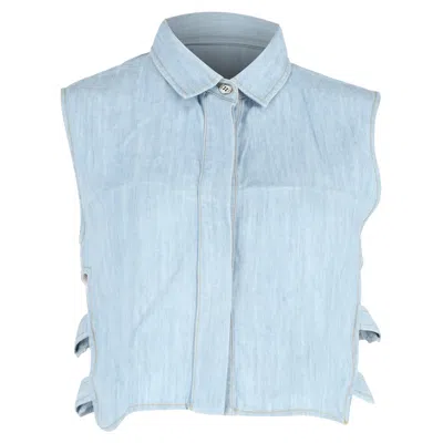 Sea New York Cutout Sleeveless Shirt In Light Blue Cotton Denim