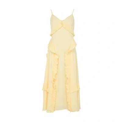 Sea New York Delilah Pleated Ruffled Slip Long Dress In Yellow