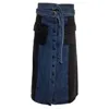Sea New York Double-belted Midi Skirt In Blue And Black Cotton Denim In Blue