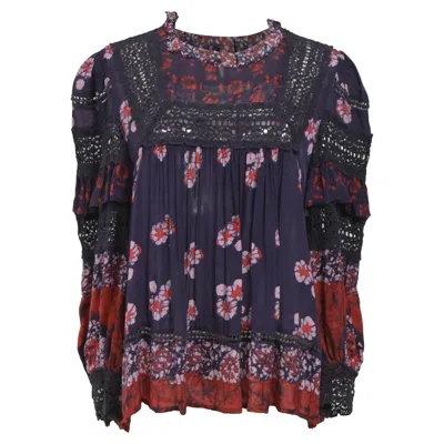 Sea New York Eloise Ruffled Printed Blouse In Navy Blue Silk In Multi