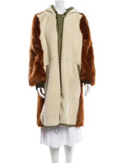 Pre-owned Sea New York Faux Fur Colorblock Pattern Faux Fur Coat In Green