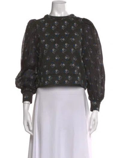 Pre-owned Sea New York Floral Print Crew Neck Top In Black