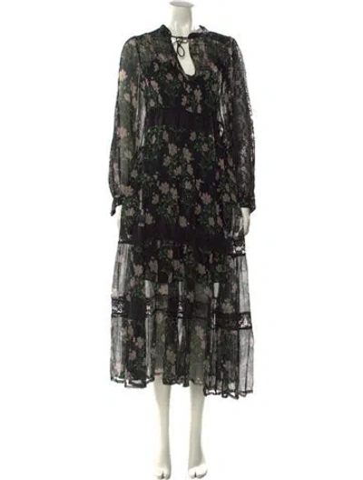 Pre-owned Sea New York Floral Print Long Dress In Black