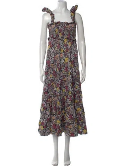 Pre-owned Sea New York Floral Print Long Dress In Black