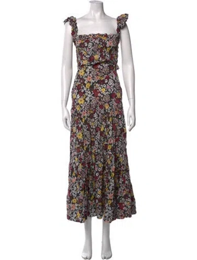 Pre-owned Sea New York Floral Print Long Dress In Black