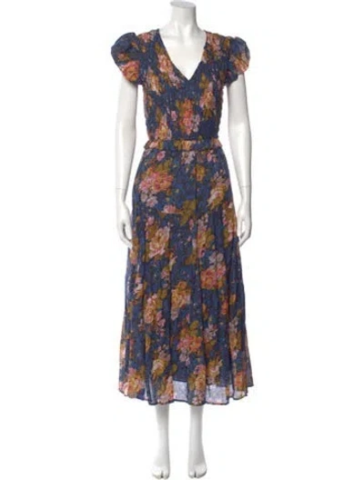 Pre-owned Sea New York Floral Print Long Dress In Blue