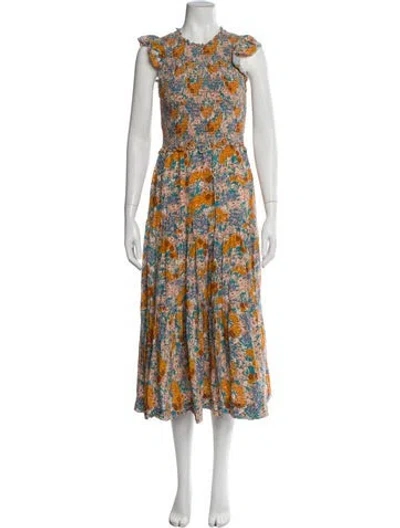 Pre-owned Sea New York Floral Print Long Dress In Blue