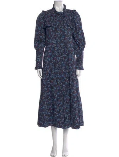 Pre-owned Sea New York Floral Print Long Dress In Blue