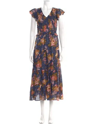 Pre-owned Sea New York Floral Print Long Dress In Blue