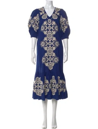 Pre-owned Sea New York Floral Print Long Dress In Blue