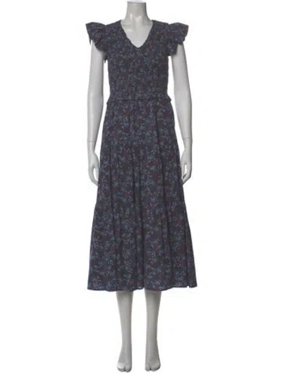 Pre-owned Sea New York Floral Print Long Dress In Blue