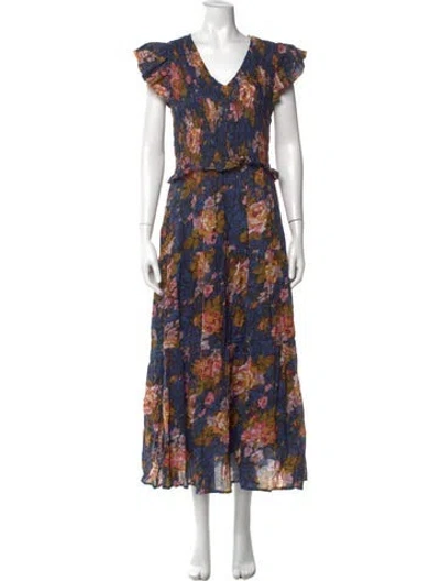 Pre-owned Sea New York Floral Print Long Dress In Blue
