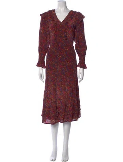 Pre-owned Sea New York Floral Print Long Dress In Burgundy