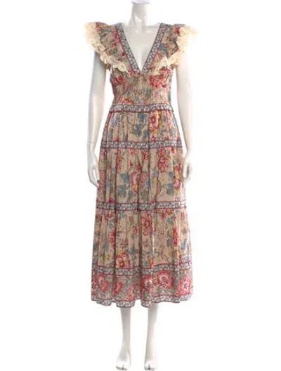 Pre-owned Sea New York Floral Print Long Dress In Neutral