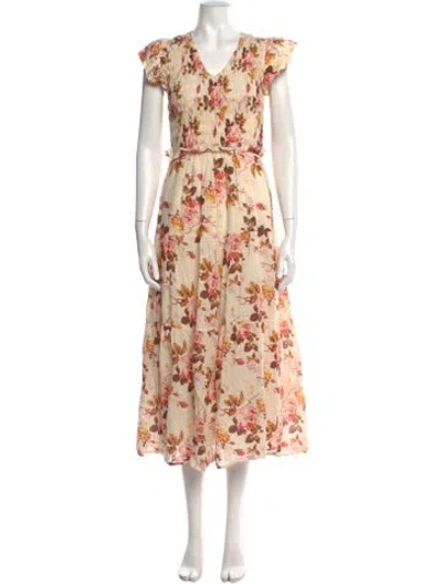 Pre-owned Sea New York Floral Print Long Dress In Neutral