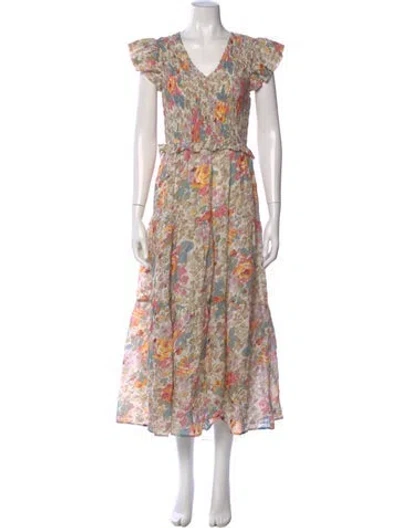 Pre-owned Sea New York Floral Print Long Dress In Neutral