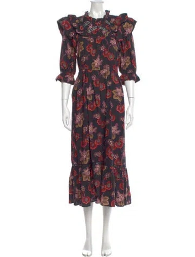 Pre-owned Sea New York Floral Print Long Dress In Red