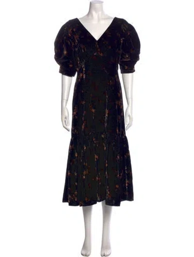 Pre-owned Sea New York Floral Print Midi Length Dress In Black
