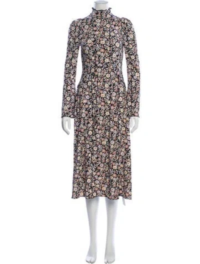 Pre-owned Sea New York Floral Print Midi Length Dress In Black