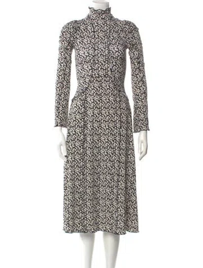 Pre-owned Sea New York Floral Print Midi Length Dress In Black