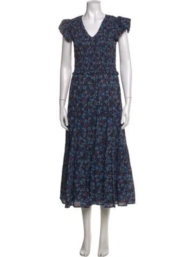 Pre-owned Sea New York Floral Print Midi Length Dress In Blue