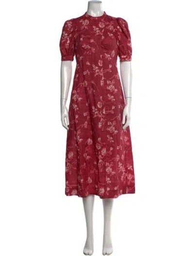 Pre-owned Sea New York Floral Print Midi Length Dress In Red