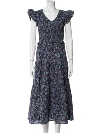 Pre-owned Sea New York Floral Print Midi Length Dress W/ Tags In Blue