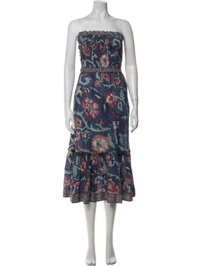 Pre-owned Sea New York Floral Print Midi Length Dress W/ Tags In Blue