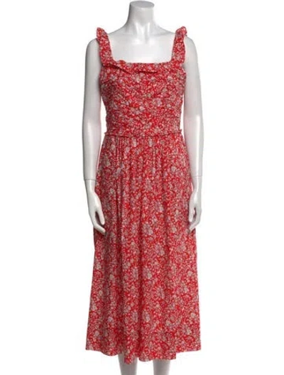 Pre-owned Sea New York Floral Print Midi Length Dress W/ Tags In Red