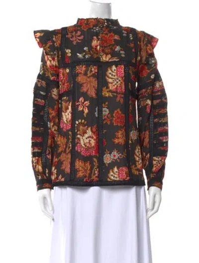 Pre-owned Sea New York Floral Print Mock Neck Blouse In Black