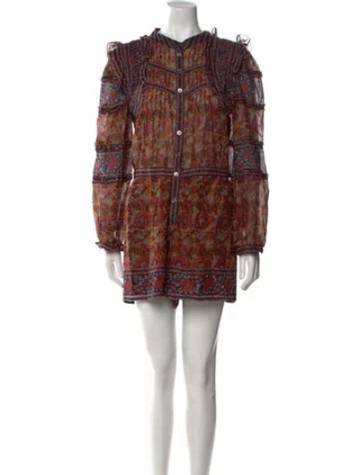 Pre-owned Sea New York Floral Print Mock Neck Romper In Brown