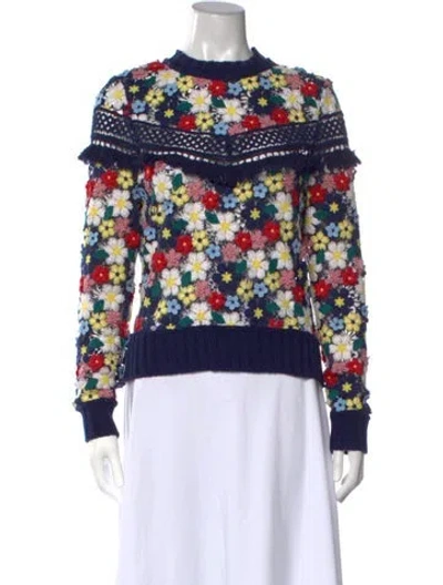 Pre-owned Sea New York Floral Print Mock Neck Sweater In Blue