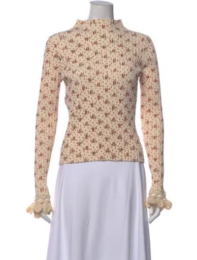 Pre-owned Sea New York Floral Print Mock Neck Top In White