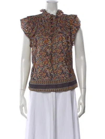 Pre-owned Sea New York Floral Print Short Sleeve Blouse In Black