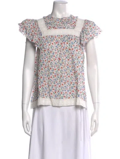 Pre-owned Sea New York Floral Print Short Sleeve Blouse In Neutral
