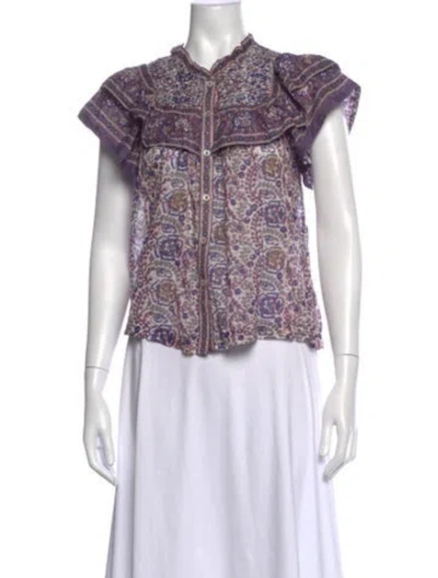 Pre-owned Sea New York Floral Print Short Sleeve Blouse In Purple